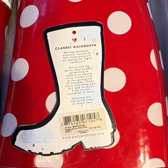 Hatley Red and White Polka Dot Classic Rain Boots Size 2 - Picture 8 of 9